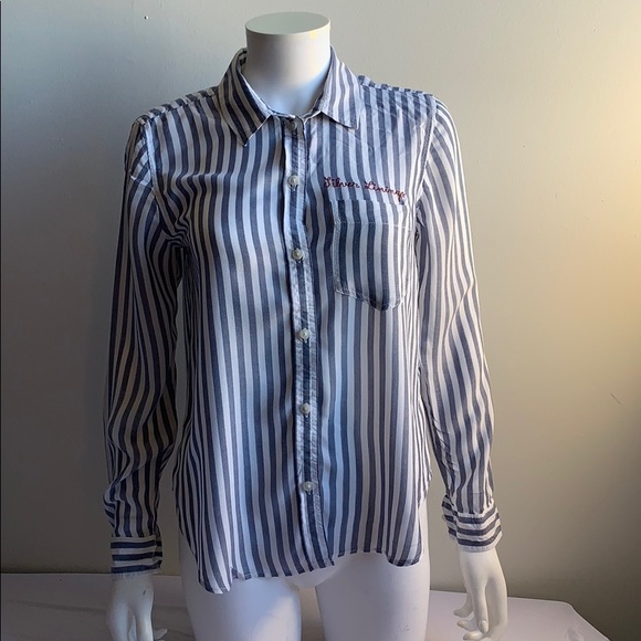 Embroidered American Eagle Striped Blue Shirt S - Picture 2 of 10